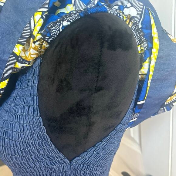 Marine Imports Inc. Chambray Dress Abstract Off Shoulder Ruffle Overlay and Hem - Picture 6 of 8